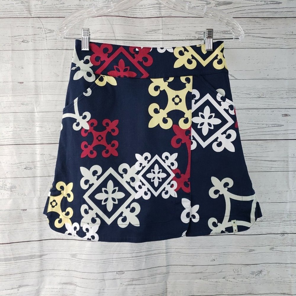 Lija Womens Skort Sz 0 Blue Yellow Cotton Blend Side Zip